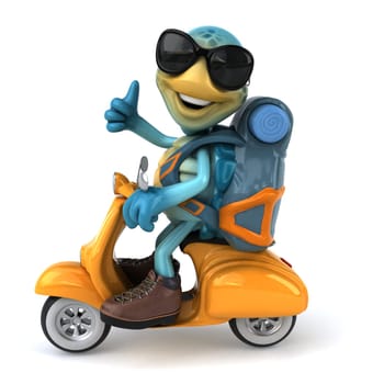 Fun 3D illustration of a blue turtle