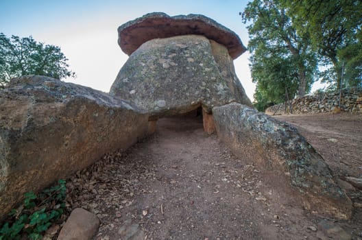 El Mellizo, valuable example of Neolithic dolmens. Corridor entry. Valencia de Alcantara, Caceres, Extremadura, Spain