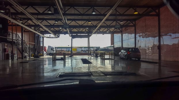Olivenza, Spain - Dec 5th, 2020: Vehicule Inspection Facilites indoors. Center to support law required annual insurance renewal and tax payment