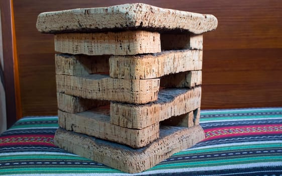 Senton or stump stool made of cork. Rustic home design from Extremadura, Spain