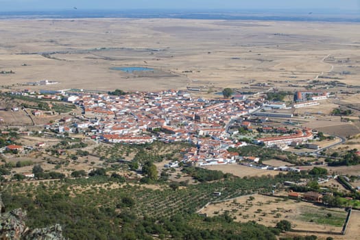 Sierra de Fuentes village, aerial view. Caceres, Extremadura, Spain