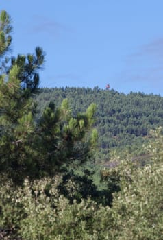 Fire lookout tower in forest of Sierra Fria. Valencia de Alcantara, Caceres, Extremadura, Spain