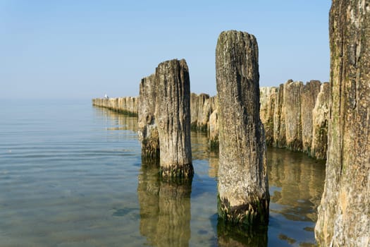 Breakwater on the beach of Kolobrzeg on the Polish Baltic coast