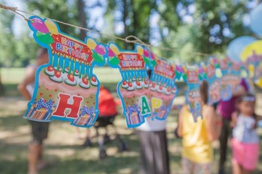 Happy Birthday outdoor decoration. Birthday Summer garden party.