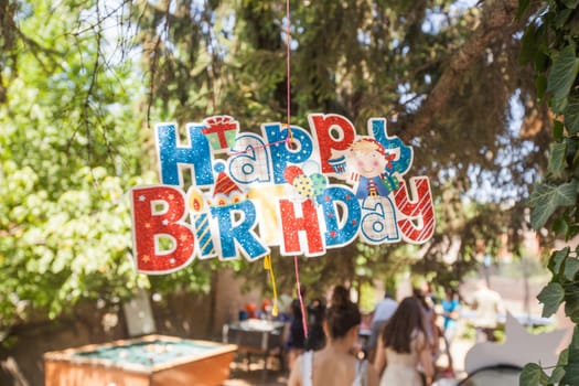 Happy Birthday outdoor decoration. Birthday Summer garden party.