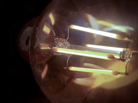 Close-up and detail of the Inside electrical LED light bulb