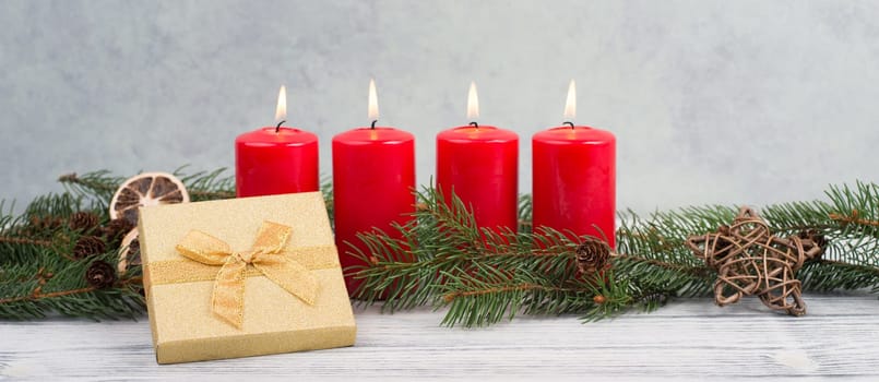 Red candles on a advent wreath, christmas decoration with candlelight