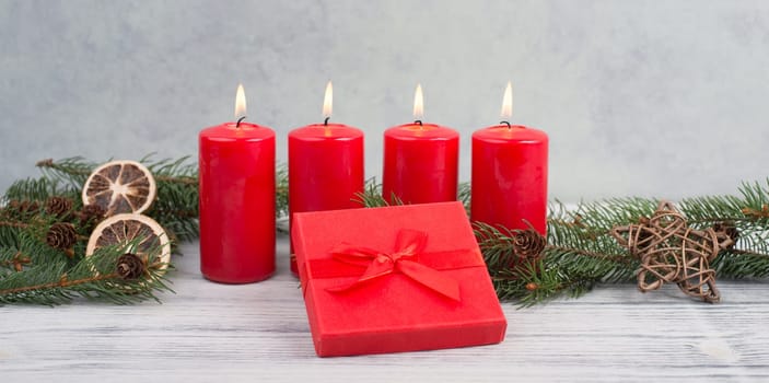 Red candles on a advent wreath, christmas decoration with candlelight