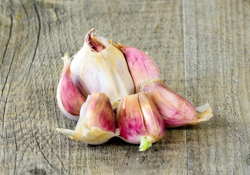garlic on the wooden table