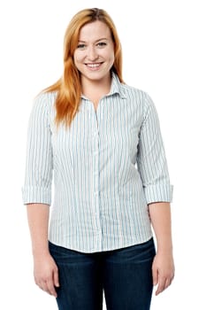 Relaxed woman posing over white