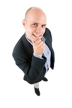 young casual man full body in a white background