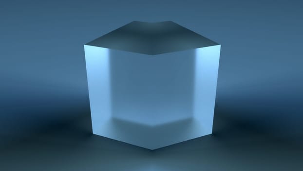 Geometric crystal with 3d render of matte surface. Futuristic square minimalism with clean sides and visible shadow. Creative container for art exhibition and digital presentation