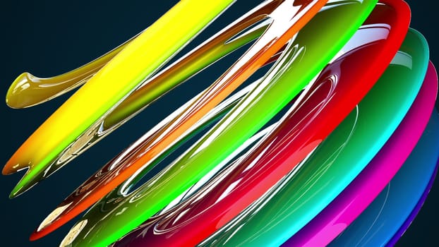 Spiral 3d render surface of abstract waves in space. Pure colorful swirl with glass curved textures in circular motion. Futuristic stripes with frozen crystalline highlights