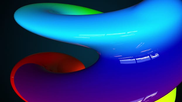 Spiral 3d render surface of abstract waves in space. Pure colorful swirl with glass curved textures in circular motion. Futuristic stripes with frozen crystalline highlights