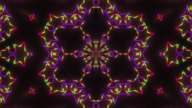 Abstract neon kaleidoscope background, 3d rendering computer generated background