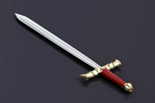 Medieval sword on shiny dark background
