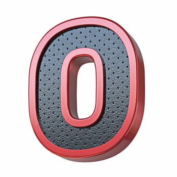 Red shinny metal and black leather font Number 0 ZERO 3D render illustration isolated on white background