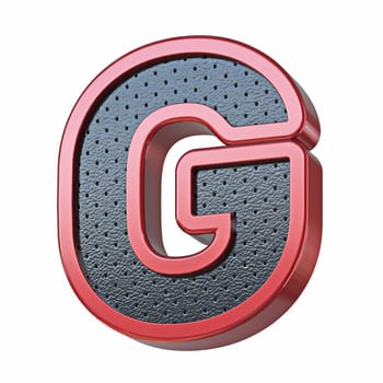 Red shinny metal and black leather font Letter G 3D render illustration isolated on white background