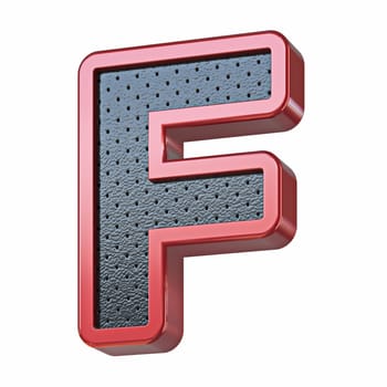 Red shinny metal and black leather font Letter F 3D render illustration isolated on white background