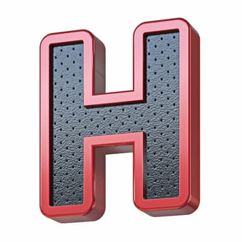 Red shinny metal and black leather font Letter H 3D render illustration isolated on white background