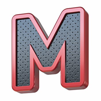 Red shinny metal and black leather font Letter M 3D render illustration isolated on white background