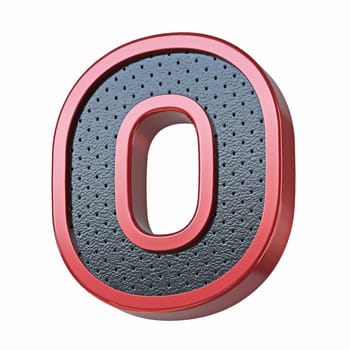 Red shinny metal and black leather font Letter O 3D render illustration isolated on white background