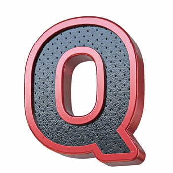 Red shinny metal and black leather font Letter Q 3D render illustration isolated on white background