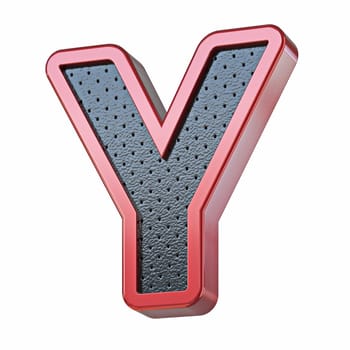 Red shinny metal and black leather font Letter Y 3D render illustration isolated on white background