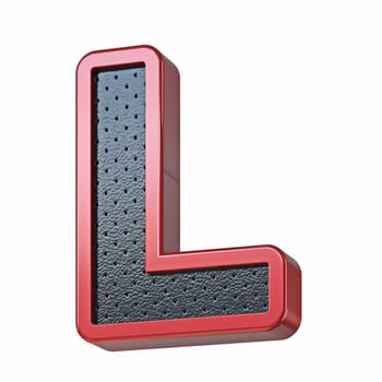 Red shinny metal and black leather font Letter L 3D render illustration isolated on white background