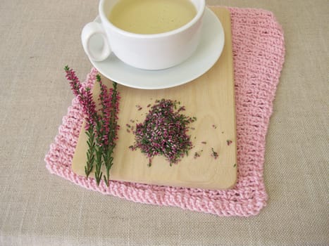 Herbal tea from dried heather herbs and flowers