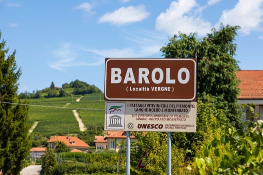 Barolo village road sign, Unesco site - Italy