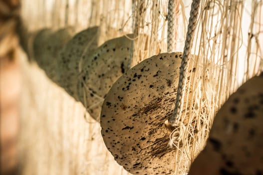 River drif net cork floaters. Traditional fishing equipment used by Guadiana fishers last century