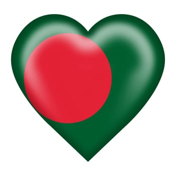 A Bangladesh flag heart button 3d illustration isolated on white with clipping path