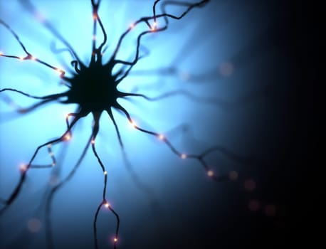 3D illustration, neurons and their connections. Microscopic photo simulation of the human nervous system.