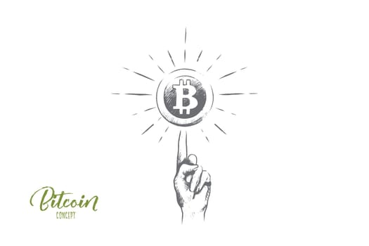 Bitcoin concept. Hand drawn cryptocurrency bitcoin coin - electronic virtual money for web banking. Symbol of digital money isolated vector illustration.