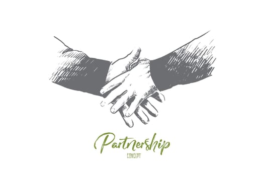 Partnership concept. Hand drawn handshake of two persons. Symbol of agreement, success deal isolated vector illustration.