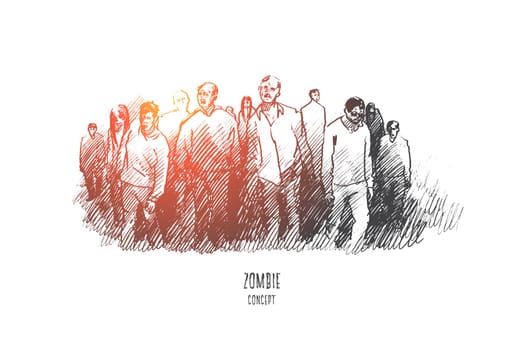Zombie concept. Hand drawn zombie walking out. Group of monsters, horror mood isolated vector illustration.