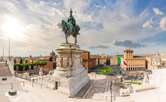 View on the Monument to Victor Emmanue and Venice Square Piazza Venezia , Rome, Italy .