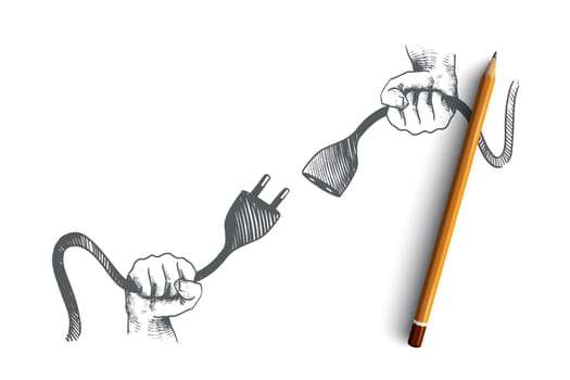 404 error page not found concept. Hand drawn isolated vector. 404 error page not found concept. Hand drawn internet connection problem, plug and socket isolated vector illustration.