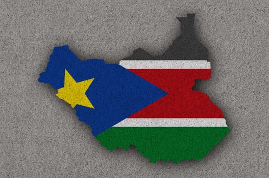 Map and flag of South Sudan on felt