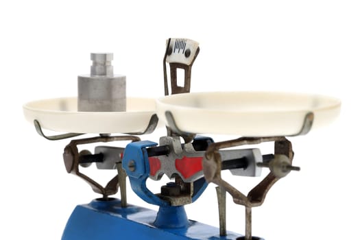 Retro roberval balance with weight, scale isolated on a white background