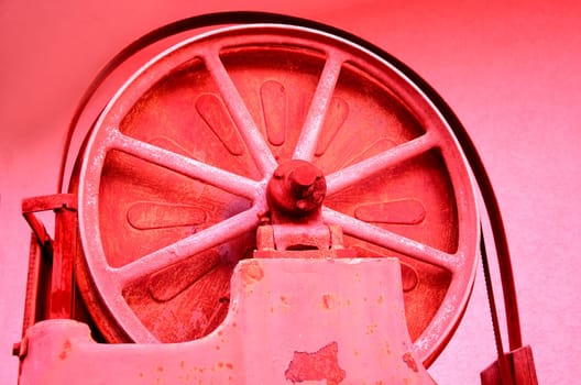 Infrared photo of an old wheel of a saw