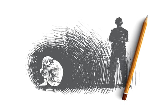 Humilitation concept. Hand drawn humble and depressed person. One person humiliates another isolated vector illustration.
