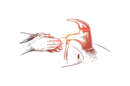 Washing of hands concept. Hand drawn handwashing with soap. Personal hygiene isolated vector illustration.