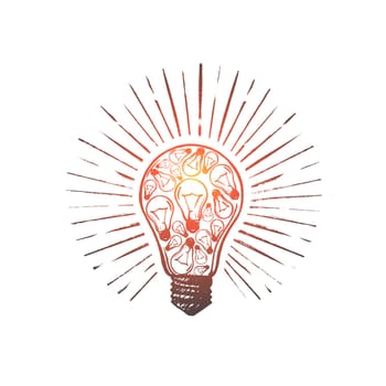 Brainstorm concept. Hand drawn light bulb as a symbol of good idea. Creative idea isolated vector illustration.