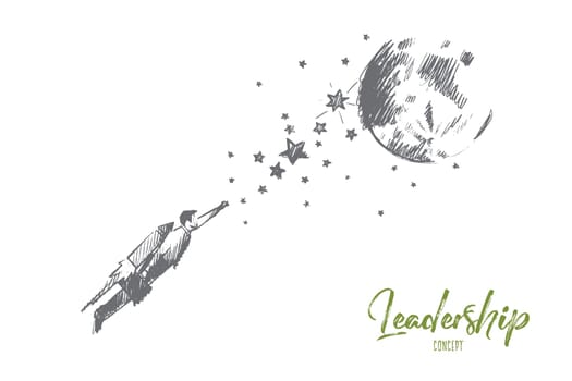 Leadership concept. Hand drawn male leader moving up. Success businessman isolated vector illustration.