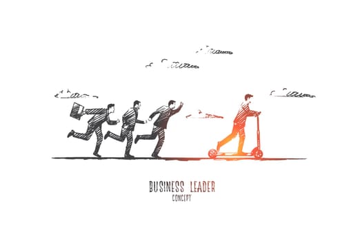 Business leader concept. Hand drawn team leader with colleagues. Boss and team isolated vector illustration.
