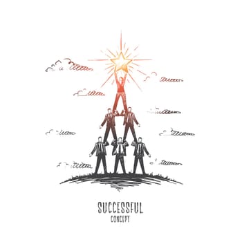 Successful concept. Hand drawn pyramid of people. Successful teamwork isolated vector illustration.