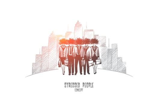 Stressed people concept. Hand drawn worried unhappy people. Office workers in stressed situation isolated vector illustration.