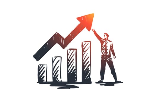 Balance sheet, analysis, financial, growth, graph concept. Hand drawn growth chart and manager concept sketch. Isolated vector illustration.